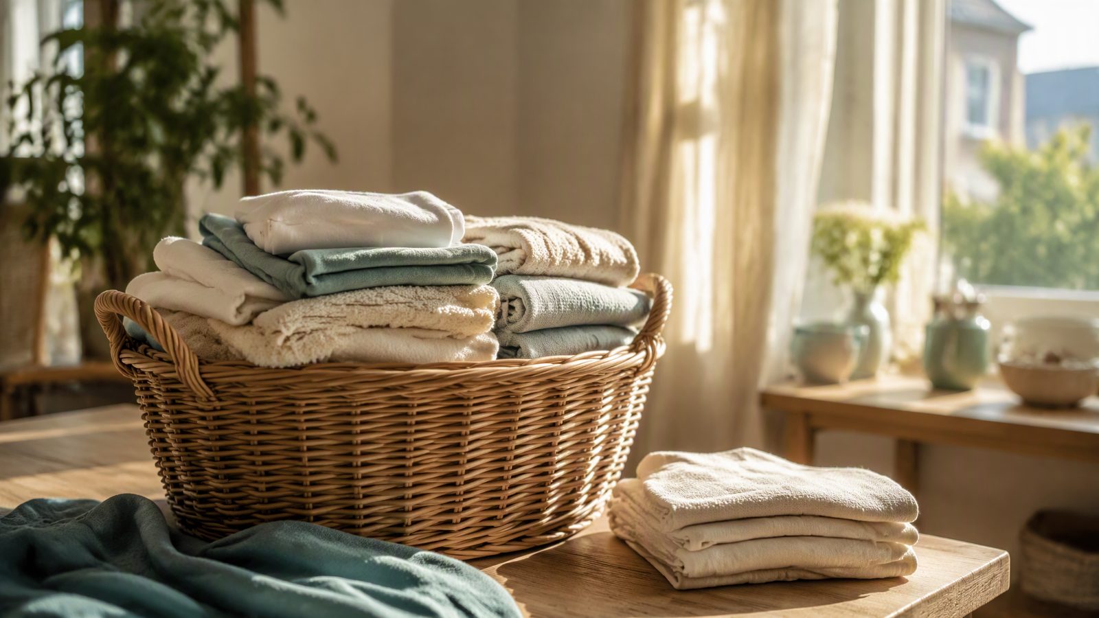 Basket of freshly folded laundry